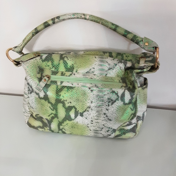 Joan Rivers Faux Green Metallic Python Shoulder Bag VTG - Picture 2 of 9